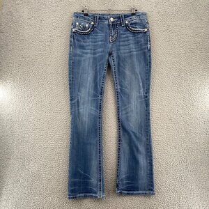 Miss Me Jeans Womens 27 Blue Easy Boot Medium Wash Embroidered Distressed Denim